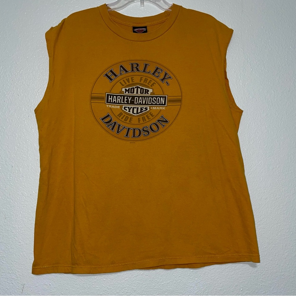 📌SOLD📌 Harley Davidson | Mustard Yellow 2012 Biker Muscle Shirt